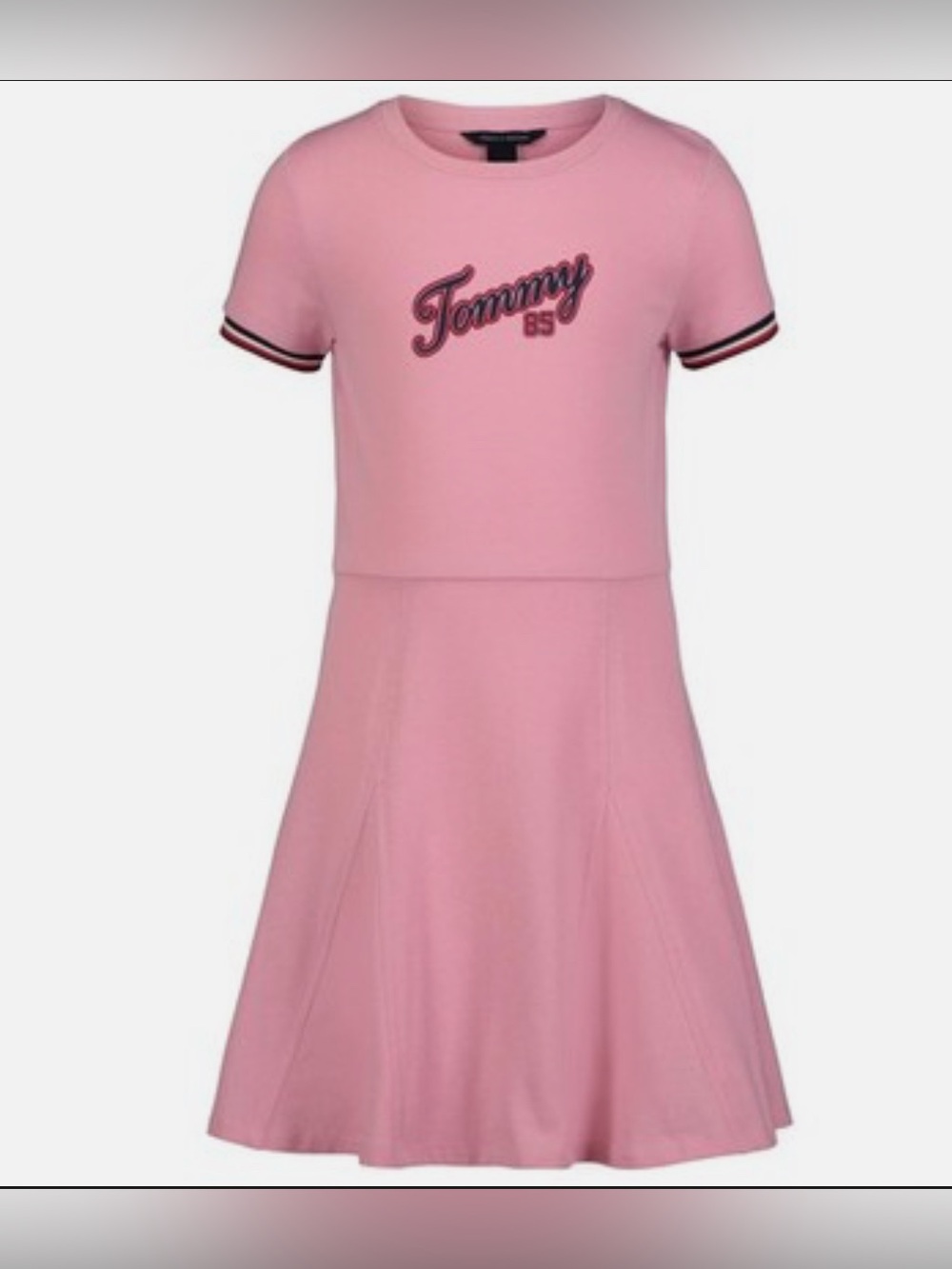Tommy Hilfiger Girls Paneled Godet Fit and Flare Dress in pale primrose pink